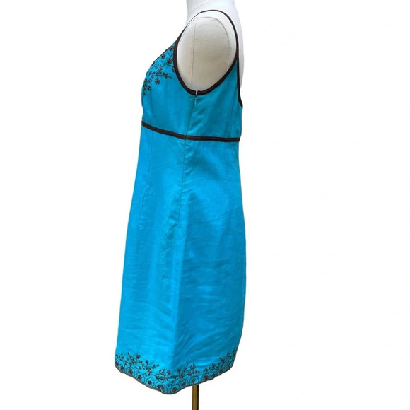 Donna Morgan NWT Blue Linen Beaded Midi Dress Size 12 - Picture 4 of 15